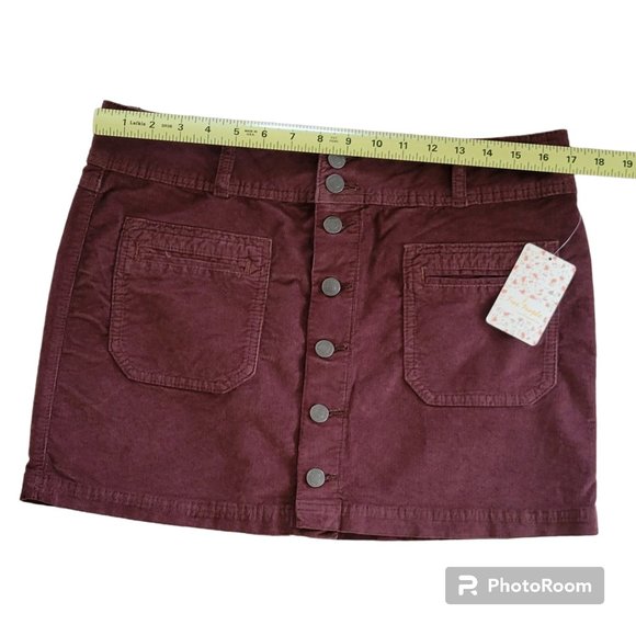 Free People Boho Chocolate Brown Corduroy Mini Skirt Button Front Sz 31 NEW - Picture 9 of 11
